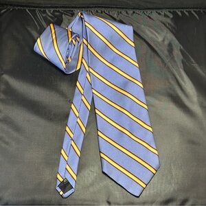 Harold Powell Mens Blue Gold Striped Diagonal Pattern Silk Necktie USA Made